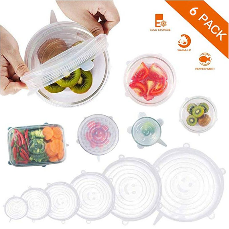 6pcs/set Silicone Sealing Cover Reusable Food Wrap Film Heat Resistance Elasticity Suitable for Containers of Various Sizes