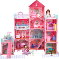 Princess Big Villa DIY Dollhouses Pink Castle Play Room With Figures Kit Assembled Doll House Toys for Girls Children Gifts