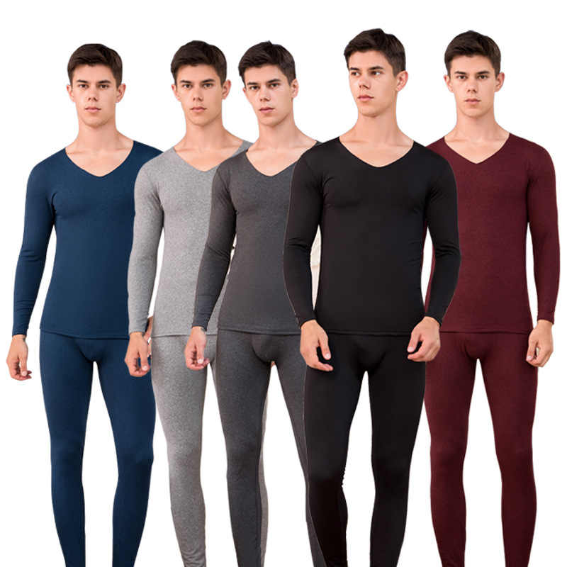 Hot Sale Men Warm Trackless Thermal Underwear Sets Winter with Thick Velvet Invisible V-collar Male Long Johns Sets