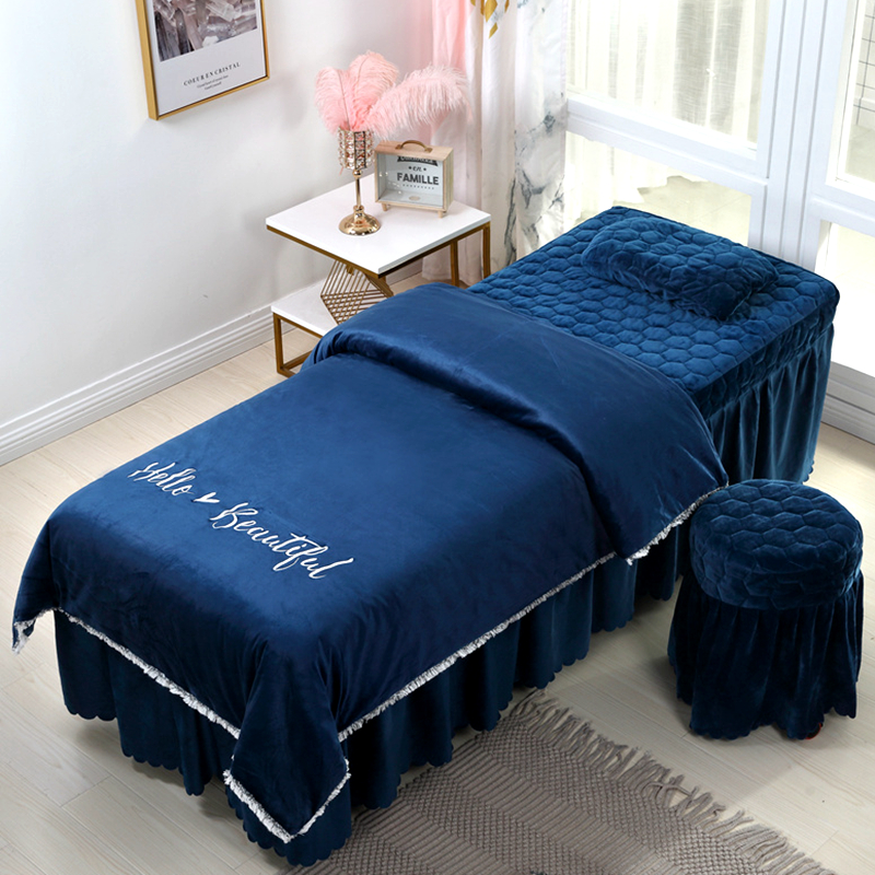 High quality beauty salon bedding set embroidery crystal velvet thick bed linens sheets bedspread pillowcase duvet cover sets #s