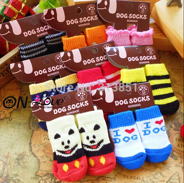 Pet Products Supplies Dog Socks Dog Boots Shoes Cute Warm Indoor Skid-resistant Anti-slip More Colors Free Shipping 4PCS/SET