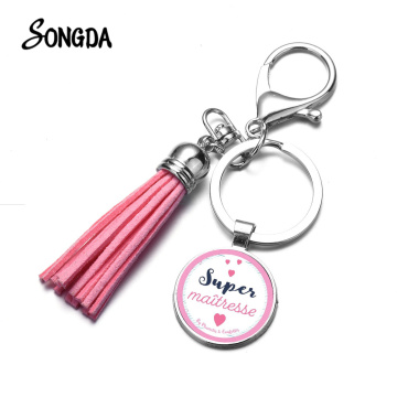 Super Maitresse Tassel Keychain Super Mistress Charm Key Chain Glass Dome Chaveiro for Teachers Gifts Bag Key Ring Men Jewelry