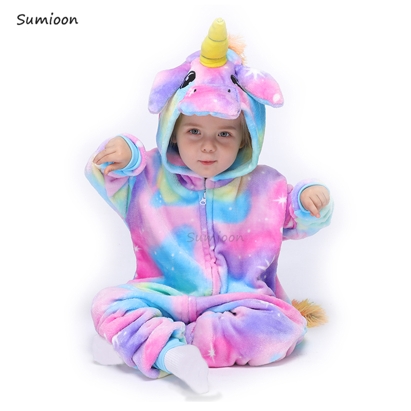 Winter Flannel Unicorn Kigurumi Cosplay Costume For Children Kids Cat Dinosaur Panda Animal Onesies Pajamas Baby Sleepwear