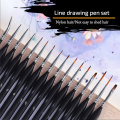 Black Oil Painting Brush Set Watercolor gouache Draw Hook line pen Fan shap Pen 15pcs angle head Nylon hair Short pole art Brush