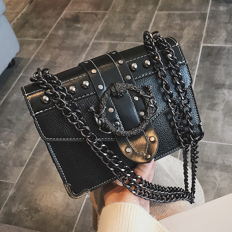 Fashion Female Square Bag New Quality PU Leather Women's Designer Handbag Rivet Lock Chain Shoulder Messenger Bags