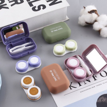 Frosted Mini Rubber Paint Square Contact Lens Case With Mirror Women Colored Contact Lenses Box Eyes Contact Lens Container