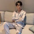 2021 New Spring Men's Stain Silk Pajama Set Luxury Casual Sleepwear Autumn Sexy Modern Style Soft Cozy Nightgown Home Clothing