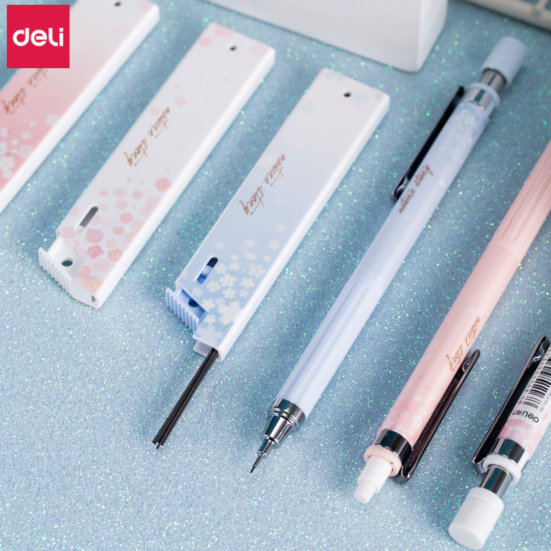 Deli 0.5mm Lovely Fresh Cherry Sakura Mechanical Pencil Set Kids Automatic Pencil School Office Supplies Student Stationery Set