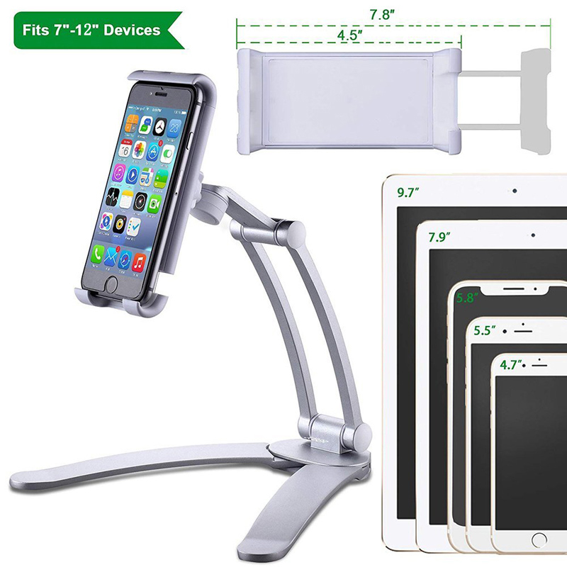 Kitchen Tablet Stand Wall Desk Tablet Mount Stand Fit For 5-10.5 inch Width Tablet Metal Bracket Smartphones Holders