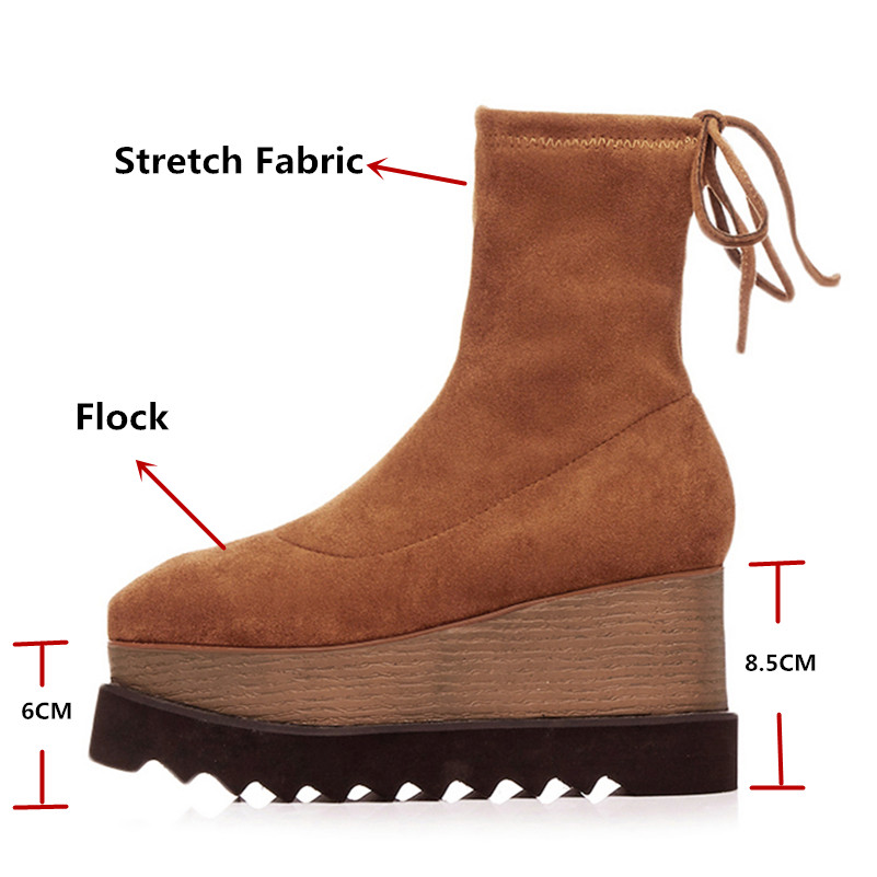 FEDONAS Stretch Flock Women Ankle Boots Wedges Heels Short Booties Platforms Autumn Winter Shoes Woman Fashion Socks High Boots
