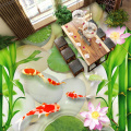 Custom Photo Wall Paper Chinese Style Goldfish Pebbles Bamboo Lotus Frog 3D Floor Tiles Mural Wallpaper Living Room PVC Sticker