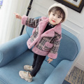New Girls Winter Plaid Coat Baby Velvet Fashion Princess Thickened Korean -Style Lapel Jacket