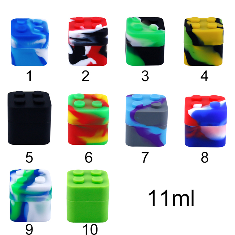 200pcs Silicone cube jars lego dab wax container dry herb square 11ml silicone weed jar bho vaporizer oil containers