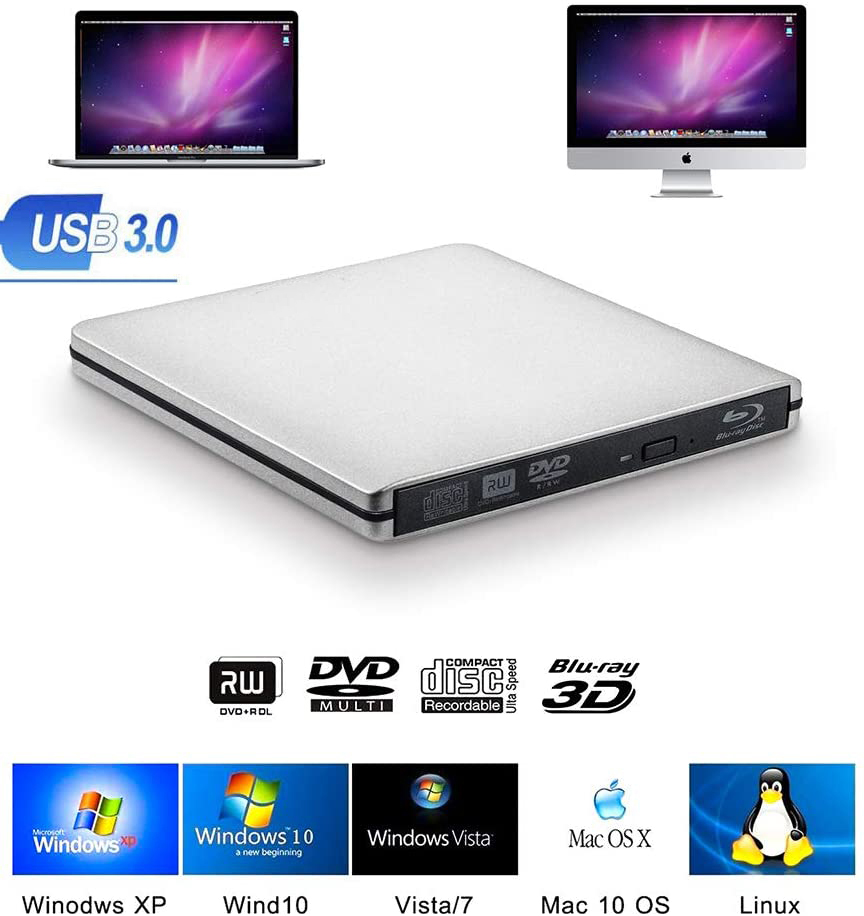 External Blu-Ray Burner Drive USB3.0 DVD Players 3D Slim Optical Drive Blu-Ray Writer Reader CD/DVD Burner for Windows/IOS