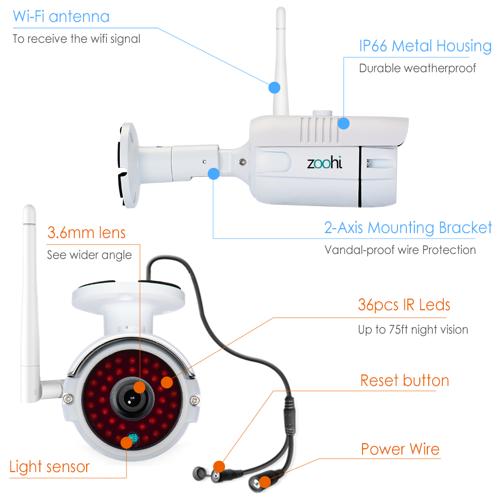 Zoohi 1080P HD IP Camera Wifi Surveillance Camera Infrared Night Vision Security Camera Compatible with K8204 K8208 NVR