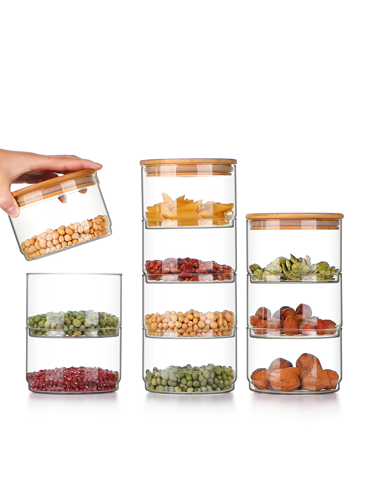 Heat-Resistant Glass Storage Tank Sealing Tea Free Stacked Multi-Layer Storage Dried Spices Food Storage Bottle