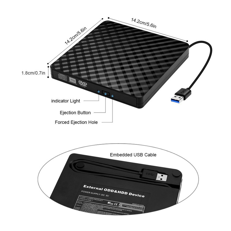 USB 3.0 External DVD Burner Writer Recorder Portable Slim Optical Drive Burner Reader Support CD/DVD ROM CD-r/RW DVDR DVDRW