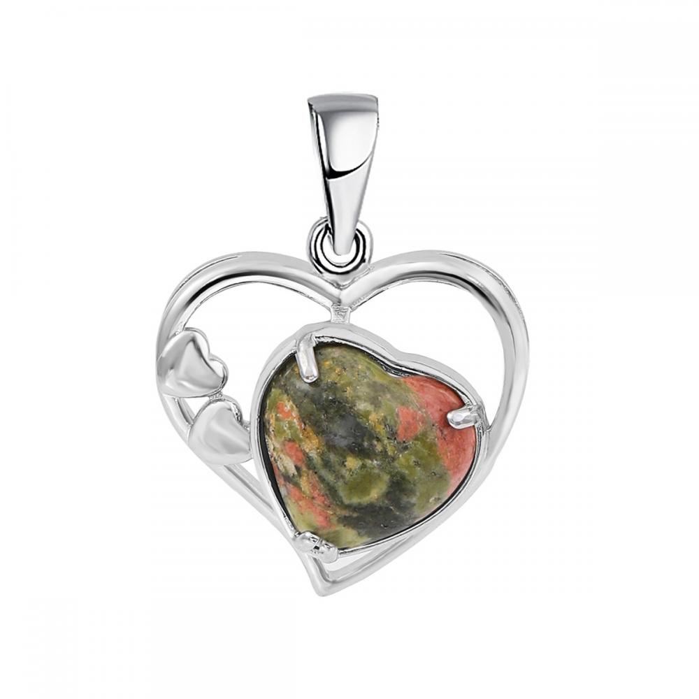 Unakite Love Heart Birthstone Pendant Gemstone Necklaces for Women