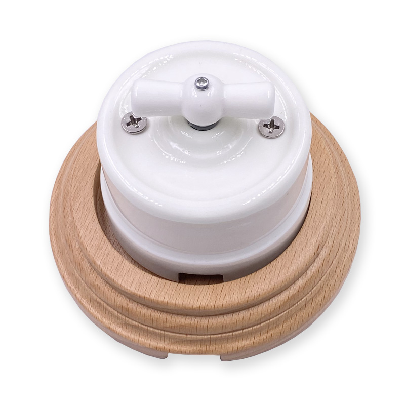 Home Improvement Retro Ceramic Rotary Switch Wall Lamp Knob Ceramic Switch 1-3 Gang Light Color Wooden Base