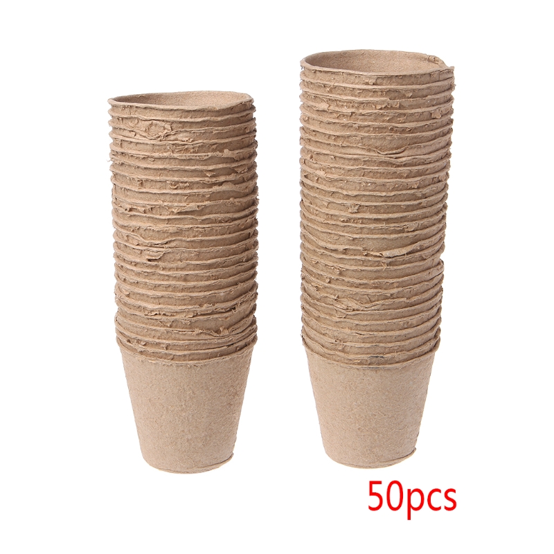 2020 New 50Pcs Round Biodegradable Paper Pulp Peat Pots Nursery Cup Tray Garden