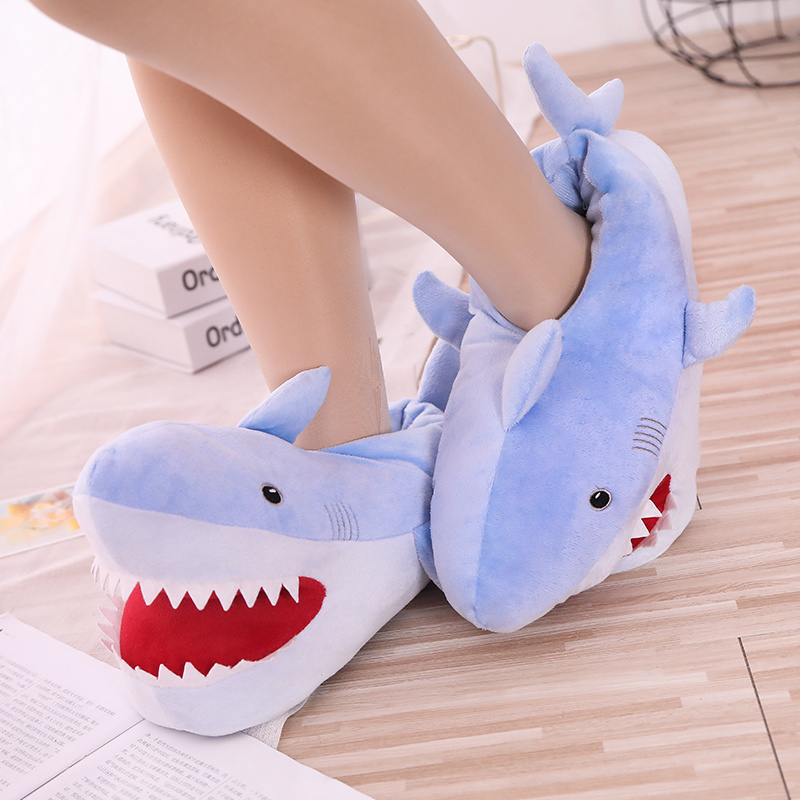 Winter Home Women Fur Slippers Funny Animal Shark Shape Warm Cottom Fur Indoor Floor Men Shoes Ladies Furry Slides One Size