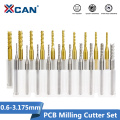 XCAN 10pcs 0.6-3.175mm Carbide PCB Milling Cutter Set 3.175mm Shank PCB Machine Engraving Bit End Mill