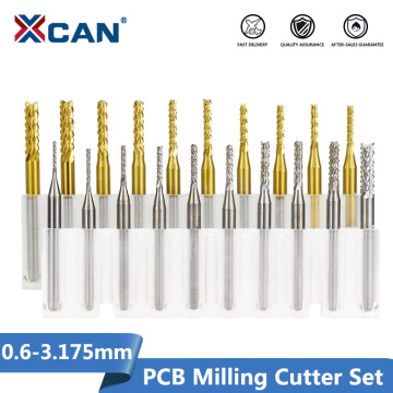 XCAN 10pcs 0.6-3.175mm Carbide PCB Milling Cutter Set 3.175mm Shank PCB Machine Engraving Bit End Mill