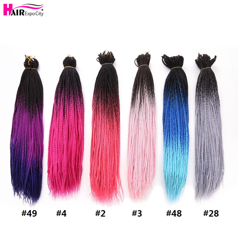 24" Box Braids Crochet Hair Ombre Synthetic Braiding Hair Extensions Heat Resistant Fiber 24 Roots/pack Pink Blue Hair Expo City