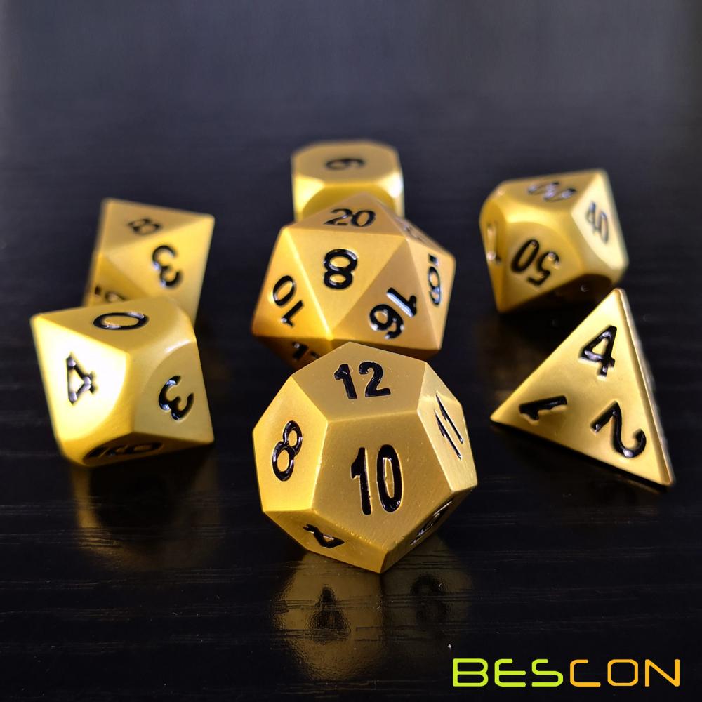 Bescon Heavy Duty Deluxe Matt Golden Solid Metal Dice Set, Golden Metallic Polyhedral D&D RPG Game Dice 7pcs Set