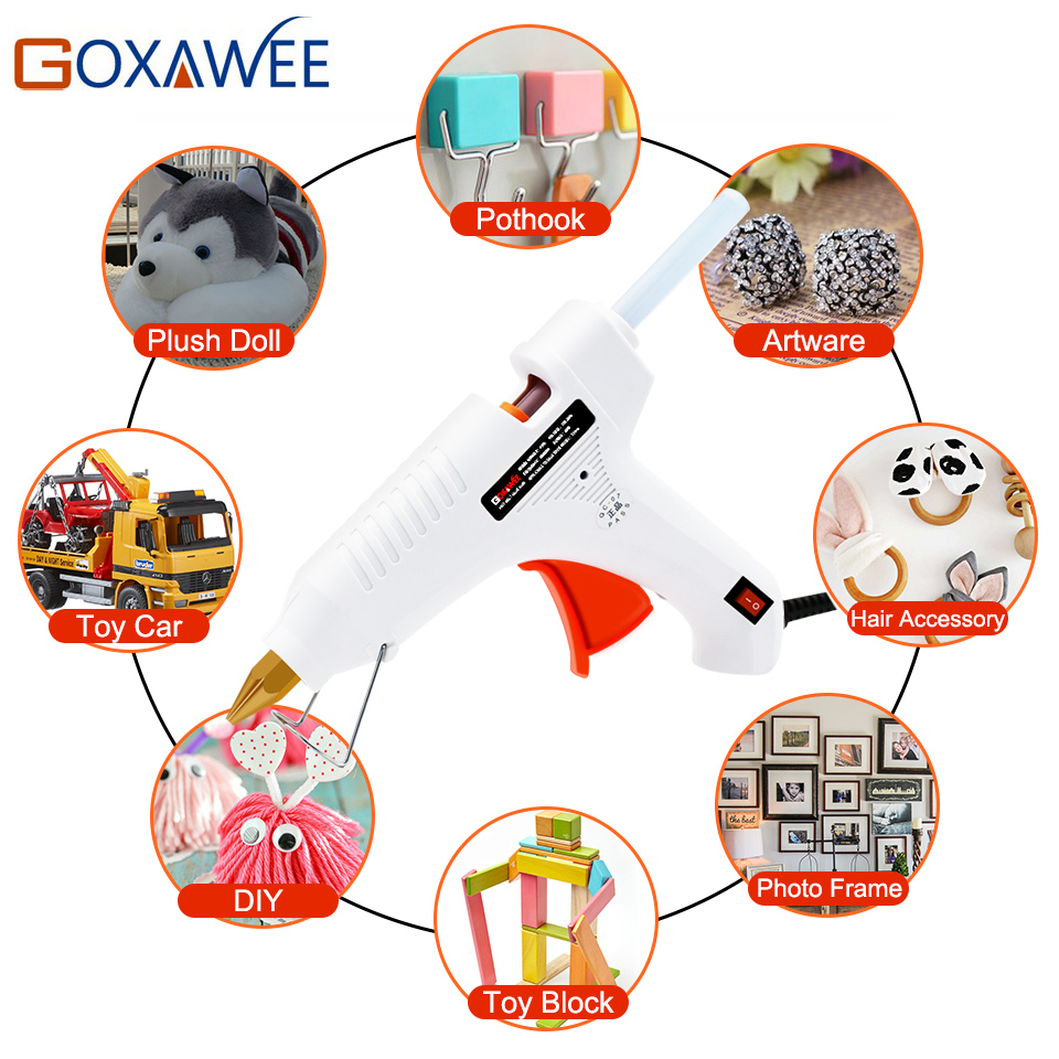 GOXAWEE 20W 80W 105W Hot Melt Electric Heat Glue Gun Brass Nozzle with 10pcs Hot Melt Glue Sticks Craft Repair Home DIY Tools