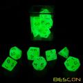 Bescon Glowing Polyhedral RPG Dice Set Luminous Jade, Bescon Glow in Dark Poly Dice Set of 7, DND Role Playing Game Dice