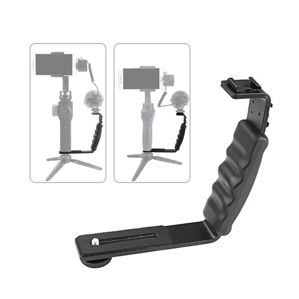 Handheld L-shaped Gimbal Expansion Bracket Holder with 2 Hot Shoe Mounts for Zhiyun Smooth 4 Gimbal Stabilizer for Microphone