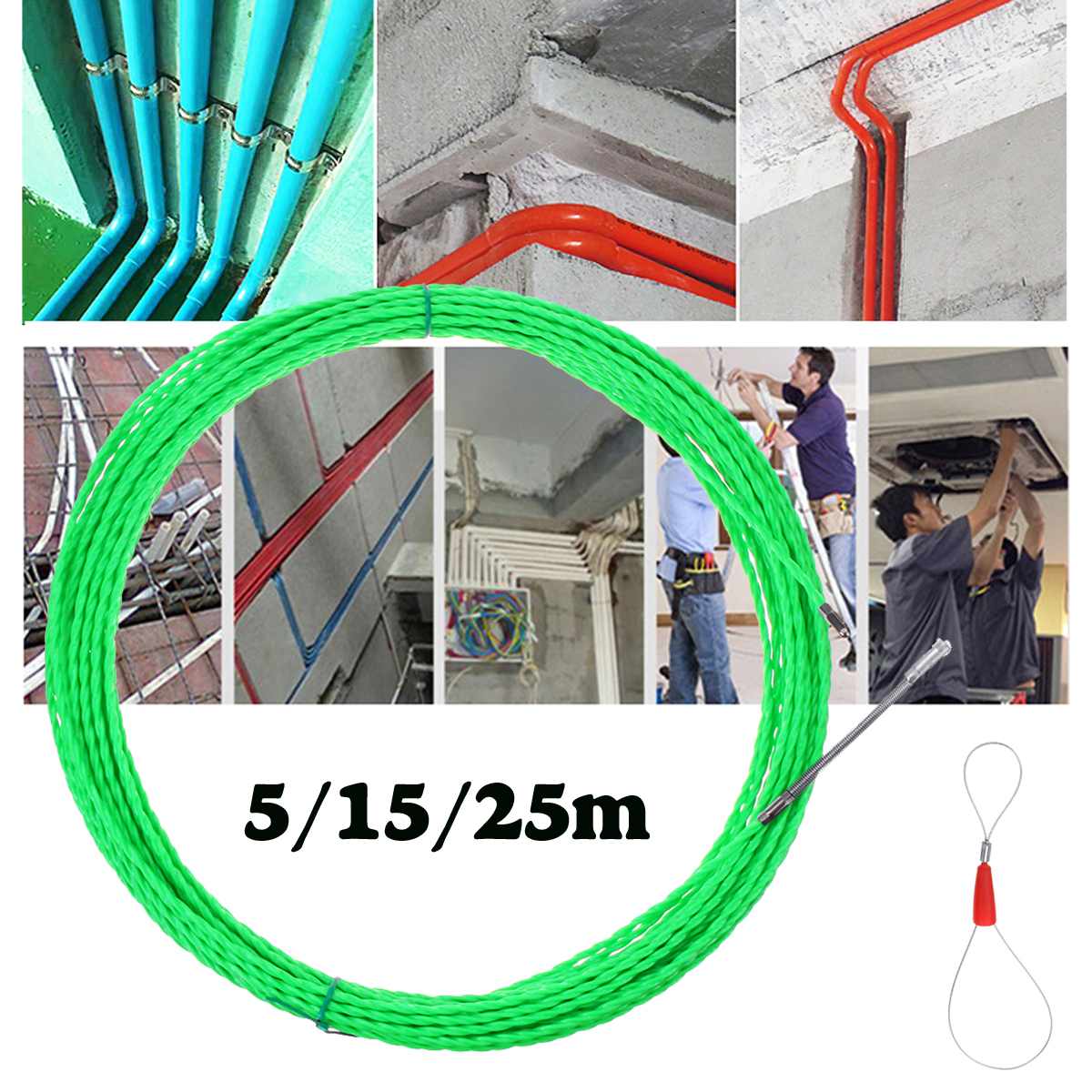 4mm 5m/15m/25m Fiberglass Cable Push Pullers Duct Snake Rodder Fish Tape Wire POM Fish Draw Tape Electrical Cable Puller