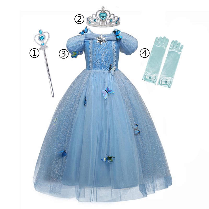 2020 Halloween Costume for Girls Children Clothing Princess Dress Girl Birthday Cosplay Clothes Belle Dress Send Crown New Year