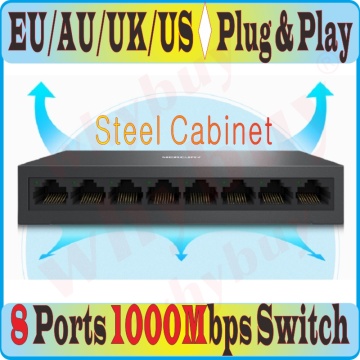 Steel/Metal Cabinet Network 8 Ports Gigabit Desktop Switch 1000Mbps Gigabit Ethernet Switch Lan Hub Full/Half duplex Exchange