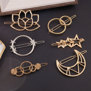 2020 New Women Metal Hair Clip Geometric Hairpin Gold Moon Round Hairgrip Barrette Girls Hair Accessories Styling Tools