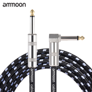 ammoon 6 Meters/ 20 Feet Electric Guitar Cable Bass Musical Instrument Cable Cord 1/4 Inch Straight to Right Angle Plug