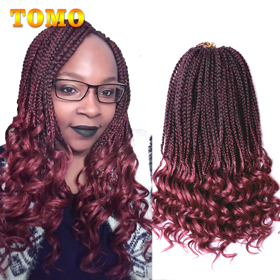TOMO 22Roots Curly End Box Braids Crochet Hair 14 18 24 Inch Crochet Braids with Wave End Synthetic Braiding Hair Extensions
