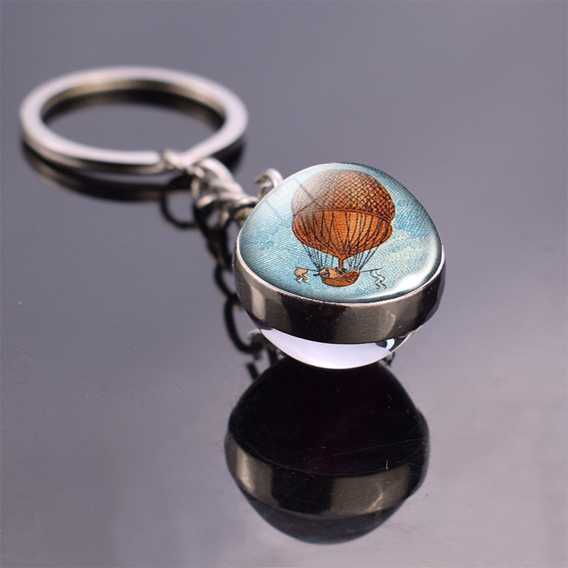 Hot Air Balloon Jewelry Glass Ball Keychain Car Key Chain Ring Romantic Travel Gifts