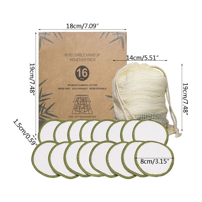 16 Pcs/set New Reusable Bamboo Fiber Makeup Cotton Pad Washable Remover Facial Cleansing Wash Puff