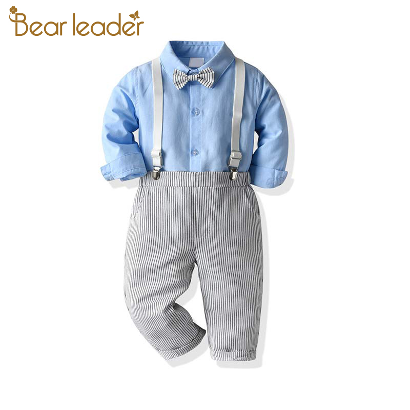 Bear Leader Boys Clothes Suits New Autumn Kids Suspender Clothing Sets Baby Bow-knot Suits Fashion Party Striped Outfits Clothes
