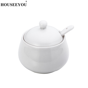 HOUSEEYOU White Ceramic Sugar Creamer Pots Cans Household Condiment Boxes Spice Jars Salt Sugar Pots Kitchen Storage Accessories