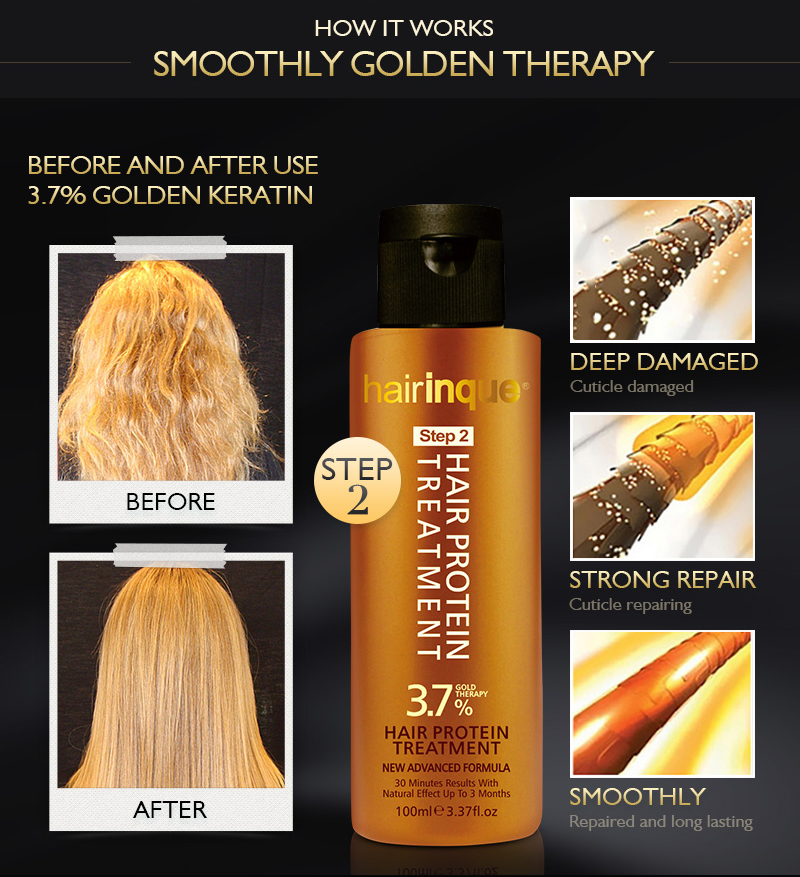 11.11 HAIRINQUE 3.7 percent 24K Gold therapy keratin hair treatment hair care set 100ml x 3 bottles 30 mins repair damaged hair