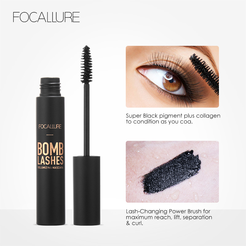 FOCALLURE 3D Silk Fiber Black Mascara Volume Curling Rimel Mascara Eyelash Extension Waterproof Thick Eye Lashes Mascara