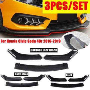 3Pcs PP Black Carbon Fiber Style Front Bumper Cover Lip Protection Air Vent Trim For Honda For Civic Sedan 4 Door 2016 2017 2018