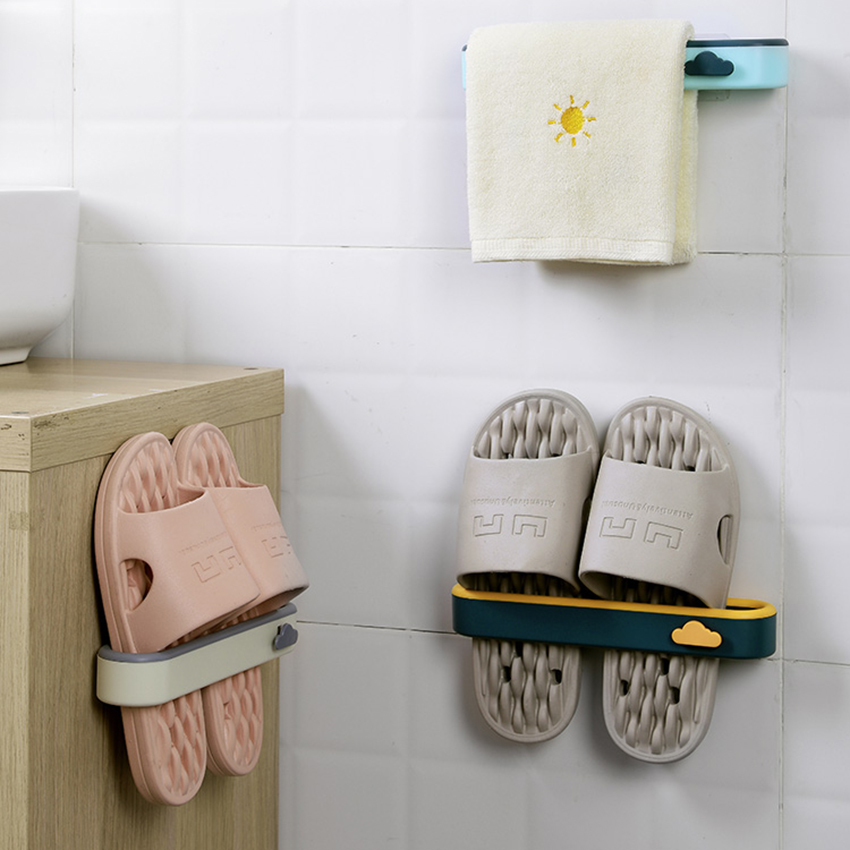 Wall Mounted Shoe Hanger Home Bathroom Shoes Holder Storage Rack Slipper Shelf Multi-purpose Kitchen Towel Hangers With Hook