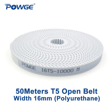 POWGE 50Meters Trapezoid T5 Open synchronous belt width 16mm Polyurethane steel PU T5-16 open Timing Belts pulley 3D printer