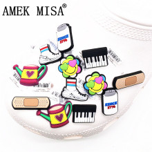 Original 1pcs Piano PVC Shoe Charms Accessories NEW Band Aid Heart flower Kettle Bottle Sandals JIBZ fit Croc Charms Kids Gifts