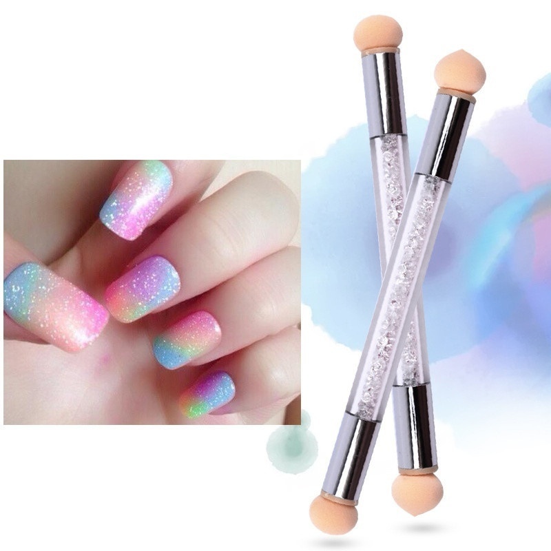 1 Pc Double-ended Gradient Shading Pen Dotting Brush Sponge Head Rhinestone Handle Nail Art Brush Nail Art Painting Tool