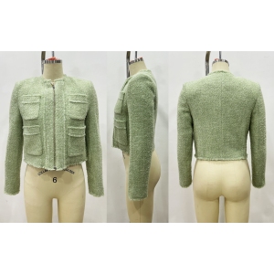 Four Pockets Green Jacket With Zipper In Front
